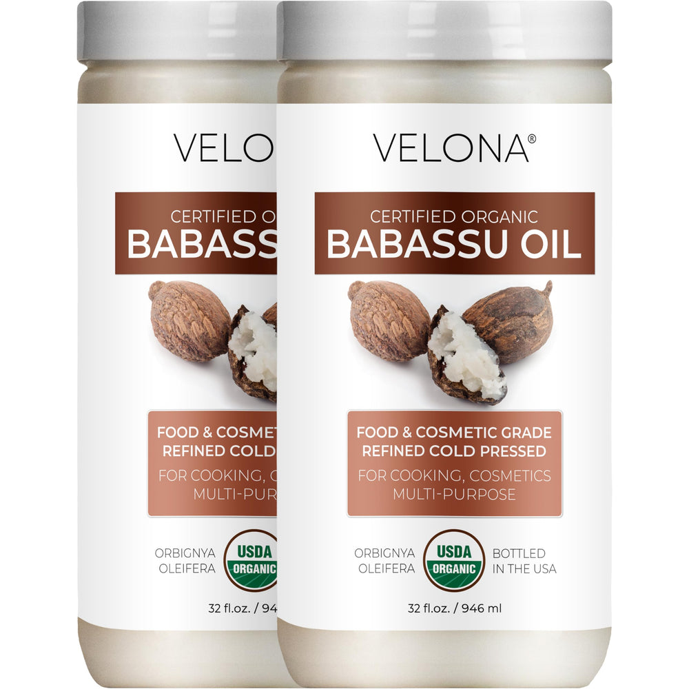 Velona Babassu Oil bottle front showing USDA Organic purity for skin and hair care.