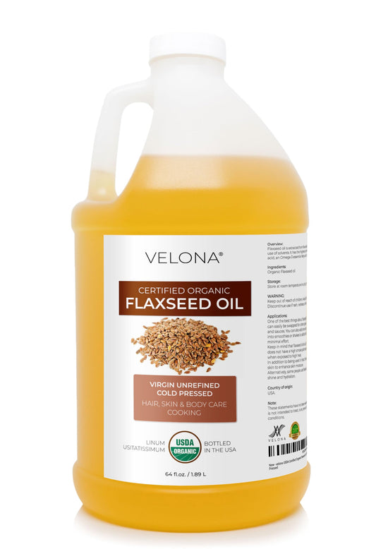 Velona flaxseed oil bottle pour for pure carrier oil suitable for skin and hair care