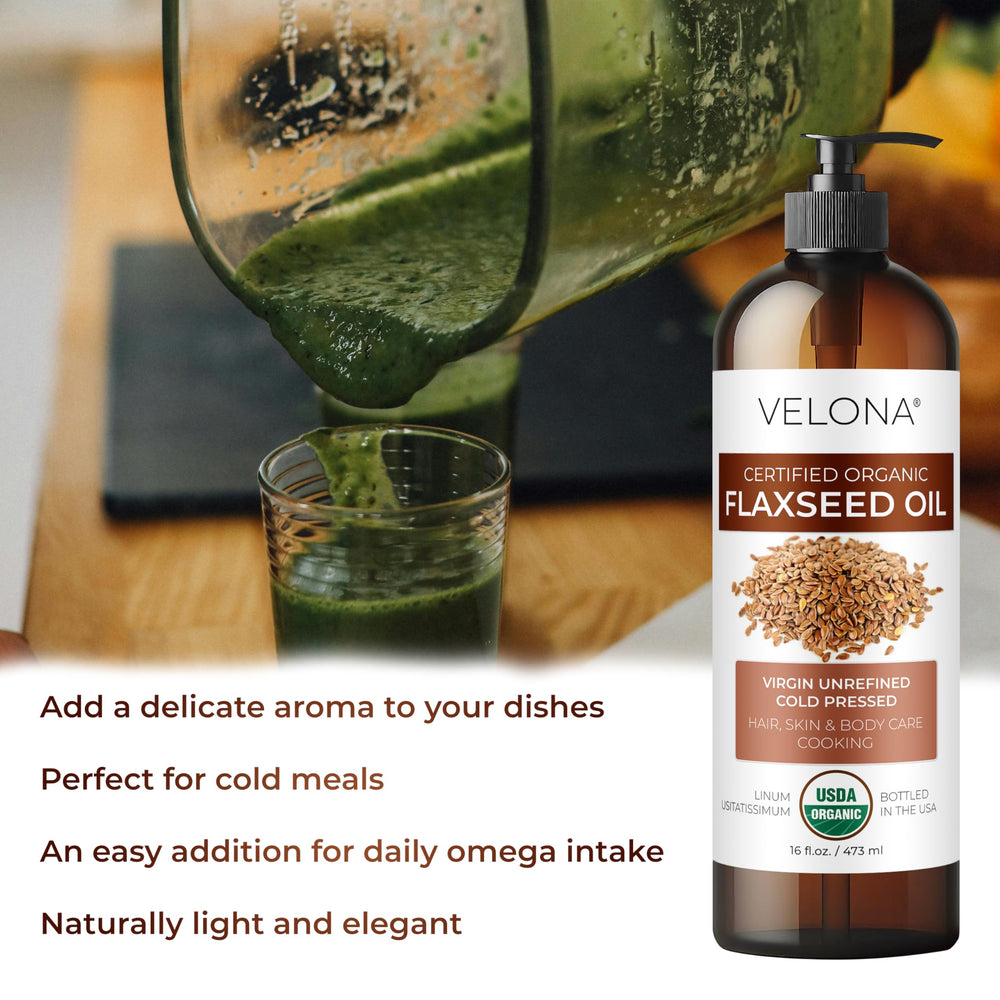 Velona flaxseed oil applied to skin for cuticle and nail care.