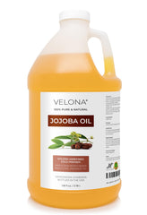 Velona Jojoba Oil bottle shown, pure hydration for face and body.