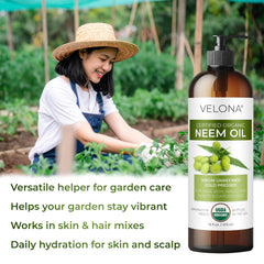 Velona Neem Oil for skin and hair care; unrefined oil supports nourishing routines.
