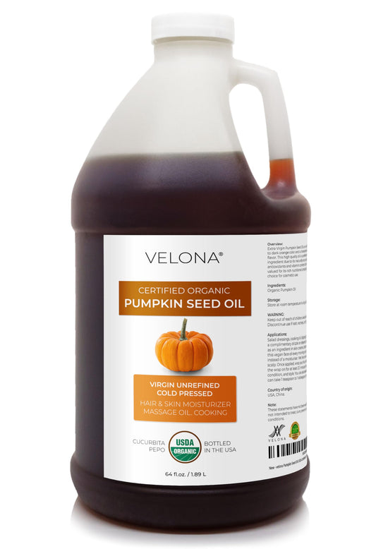 Velona pumpkin seed oil bottle pour, pure unrefined.