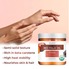 Velona hair care use, glossy shine and improved manageability from natural oil.