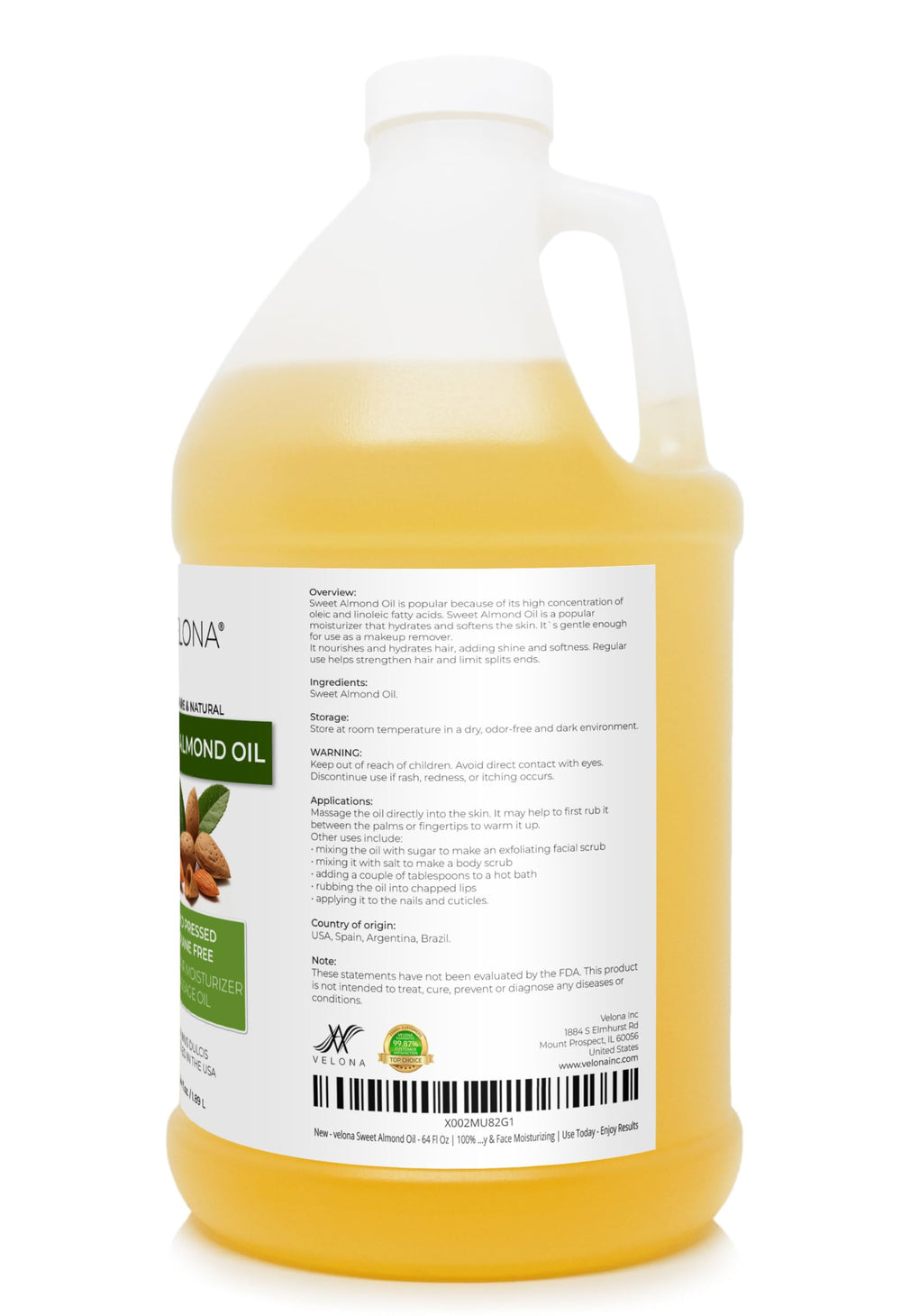 Velona Sweet Almond Oil drops for DIY blends and gentle moisturization.