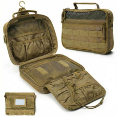 VELVEBAG hanging toiletry bag in khaki with organized pockets for tidy travel