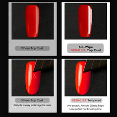VENALISA no-wipe top coat showcases glassy finish for enduring shine.