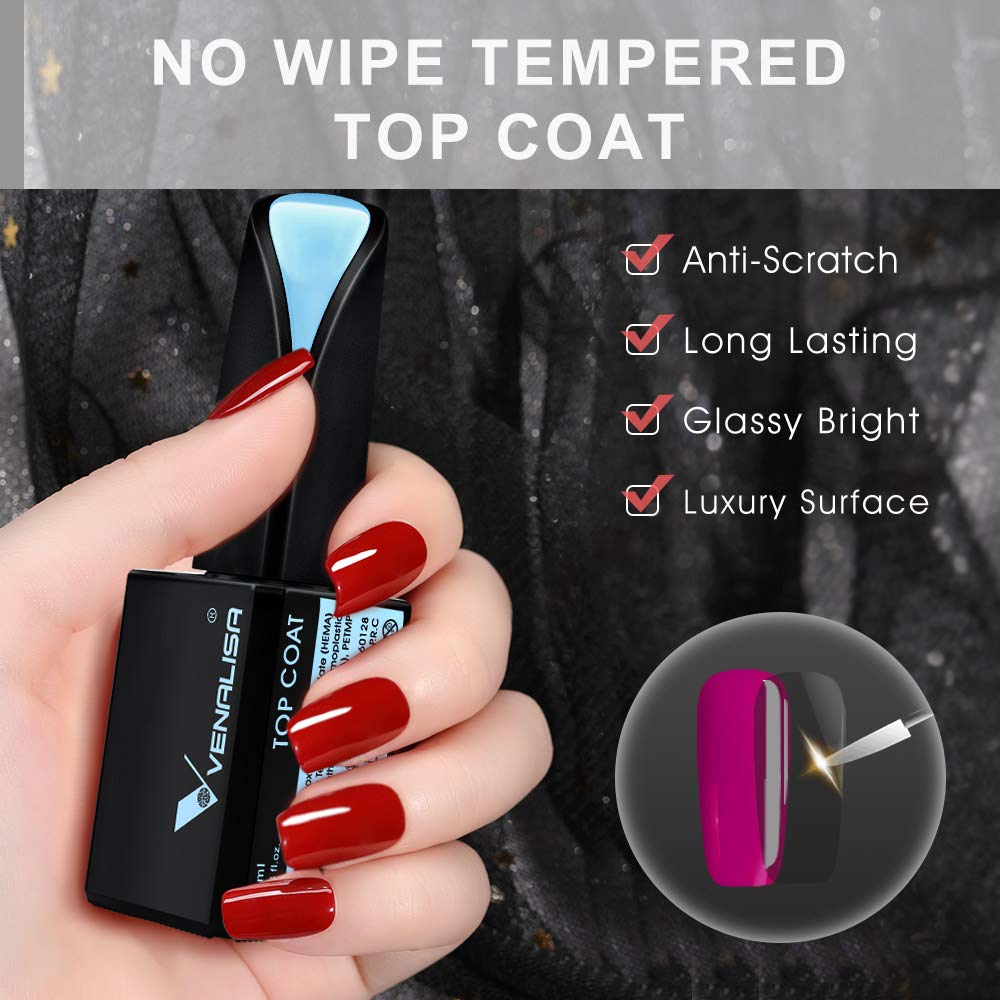 VENALISA top coat 15ml bottle delivers no-wipe, high-gloss finish.
