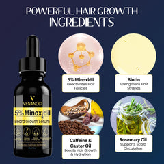 Venanoci dropper bottle dispensing serum for scalp and facial hair.