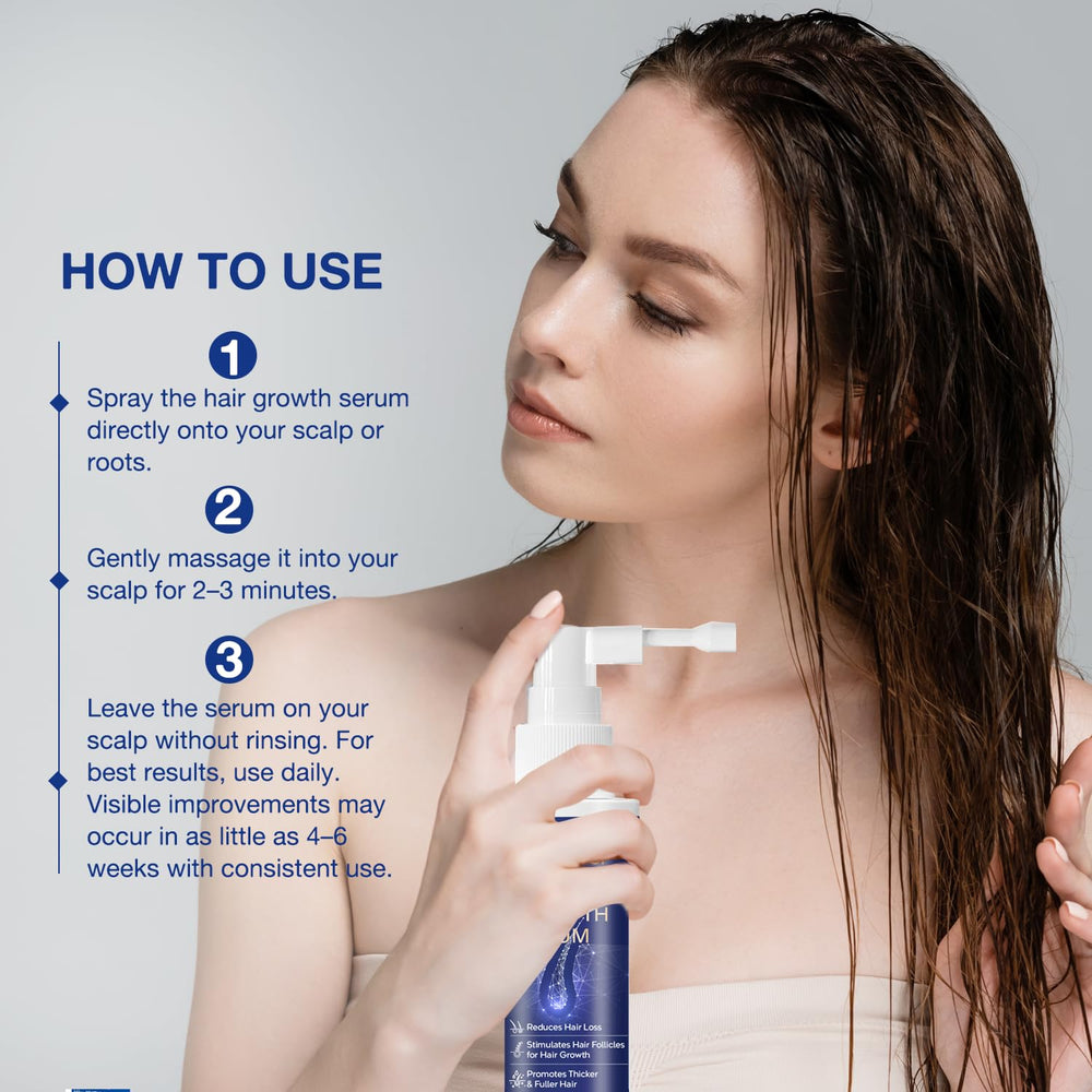 Venanoci Hair Growth Spray being applied directly to the scalp for easy use