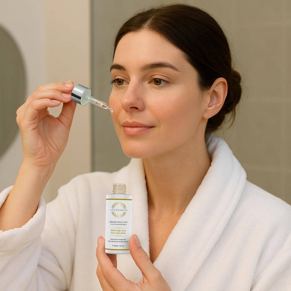 VeOrganics Maple Leaf Serum glow on skin for radiant, healthy-looking finish.