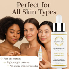 VeOrganics Maple Leaf Serum packaging pump emphasizes eco-friendly design.