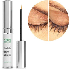 Vera Botanics Lash & Brow Booster Serum bottle front, ideal for daily use.