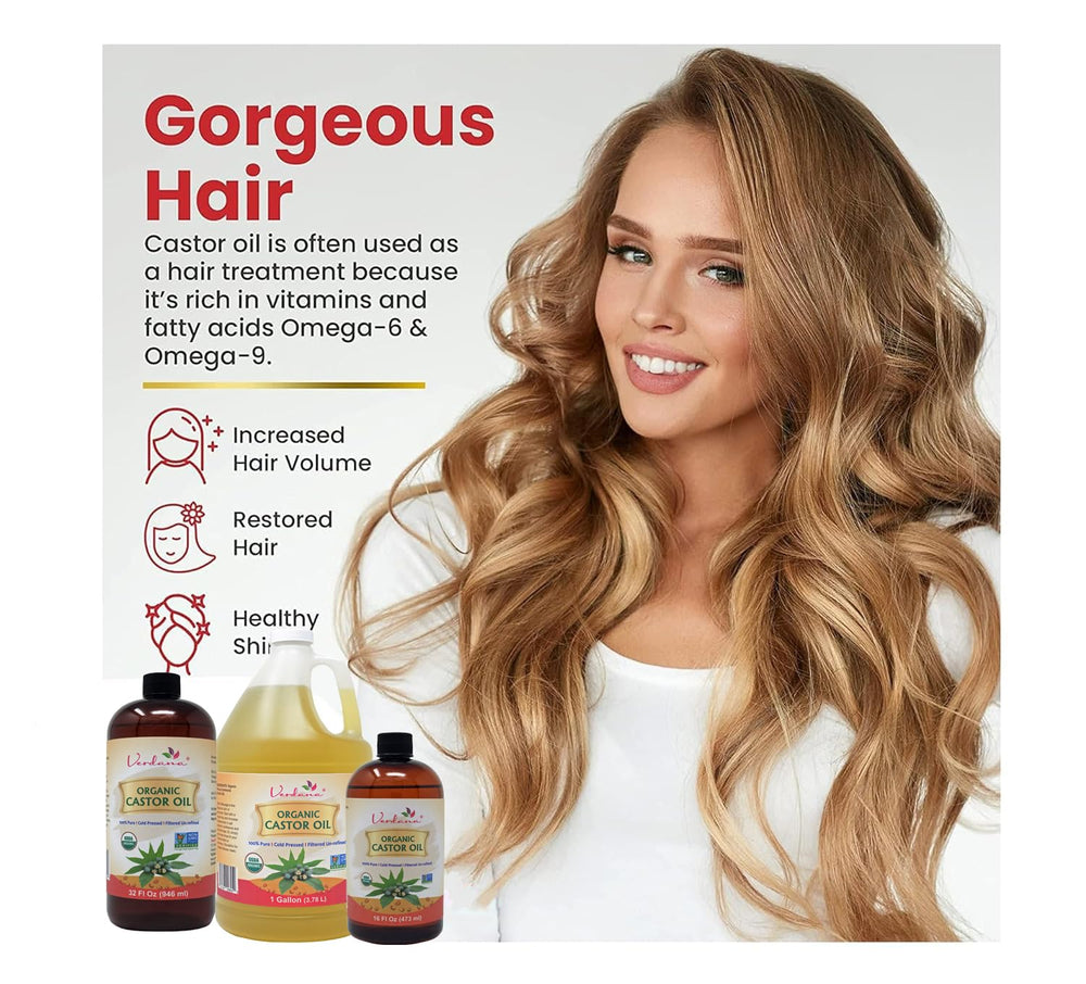 Verdana Castor Oil bottle in a salon setup for hair conditioning.