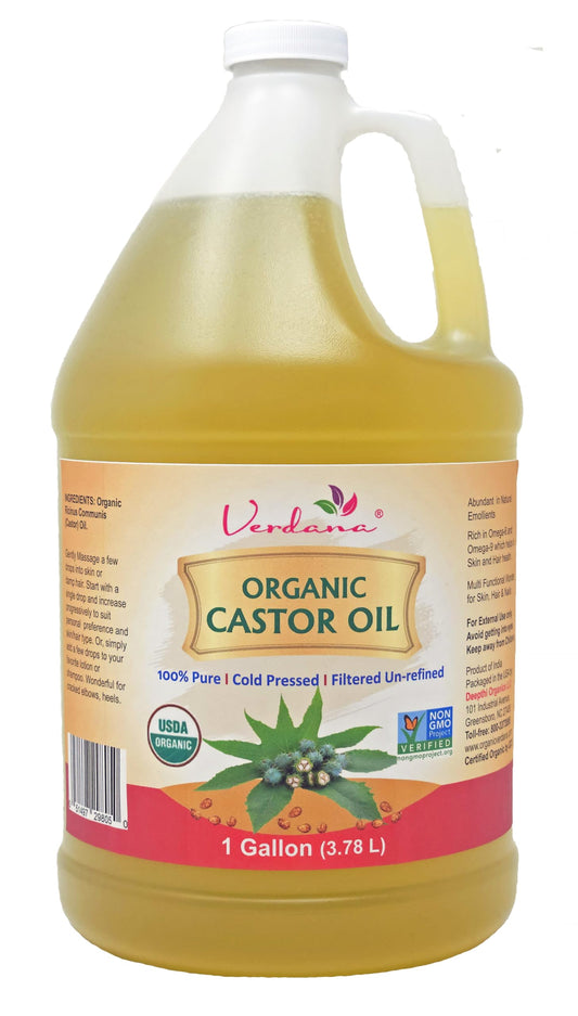 Verdana Organic Castor Oil bottle on display for natural hair and skin care.