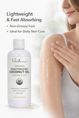 Verdana Organic Fractionated Coconut Oil on skin shows non-greasy feel and quick absorption.