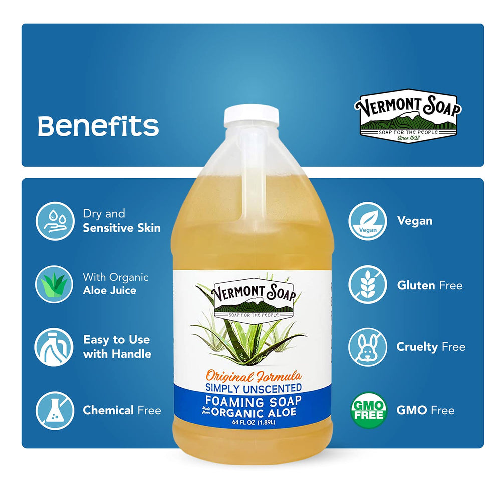 Vermont Soap fragrance-free hand soap in kitchen and bathroom setting