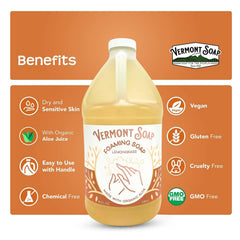 Close-up of creamy foam from Vermont Soap Lemongrass Zen for residue-free cleansing.