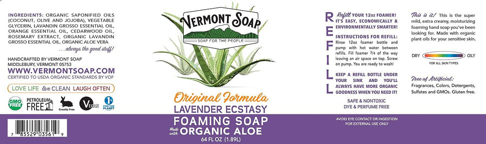 Vermont Soap organic lavender hand soap pump shows gentle cleansing for sensitive skin.