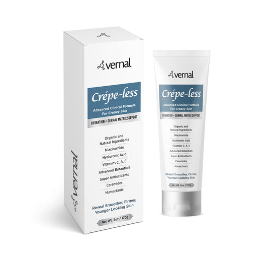 Vernal crepe-less cream bottle delivers arm and hand hydration.
