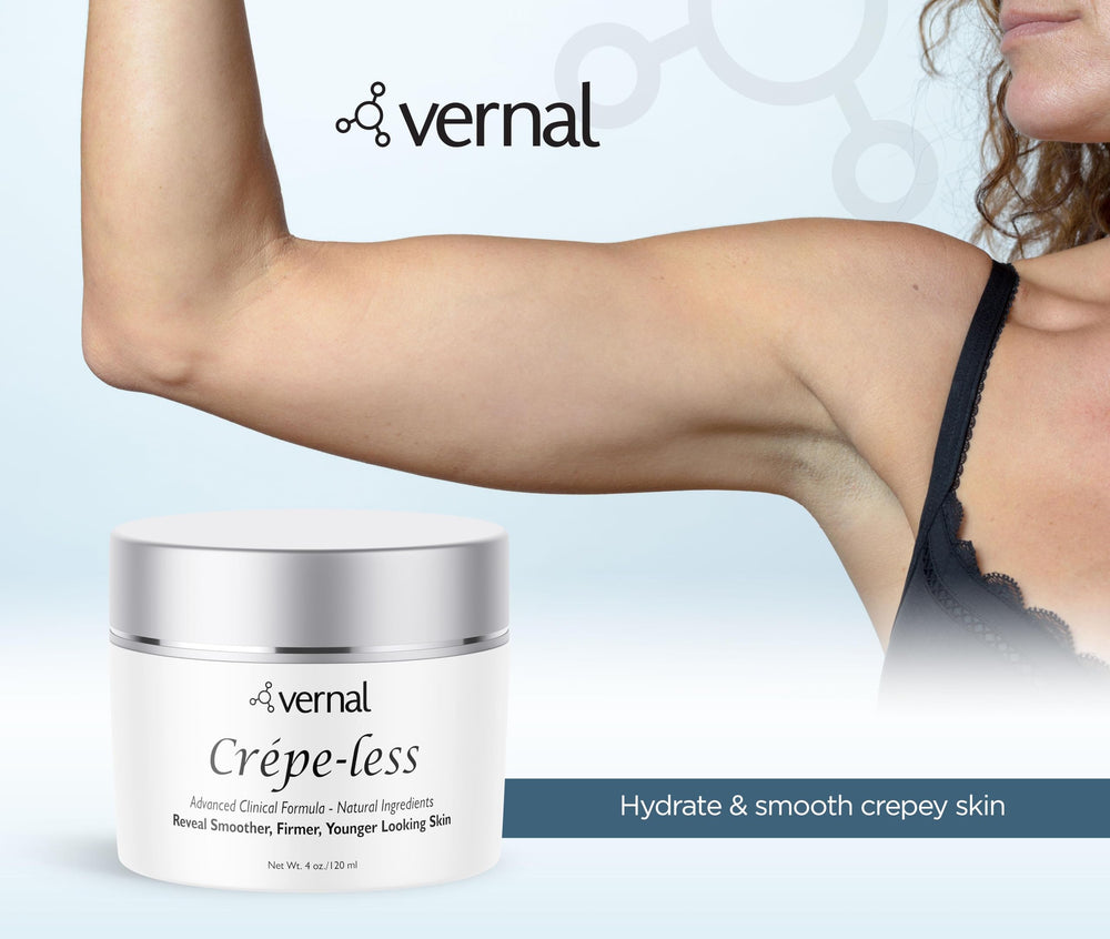 Hands applying Vernal Crepe-less Cream for arm and hand nourishment.
