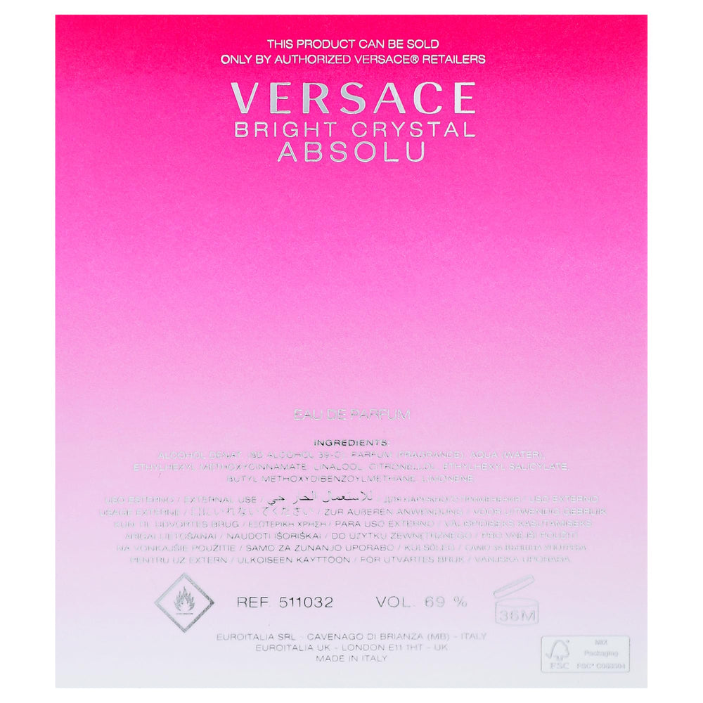 Versace Bright Crystal Absolu perfume spray in action suggests effortless daily elegance.