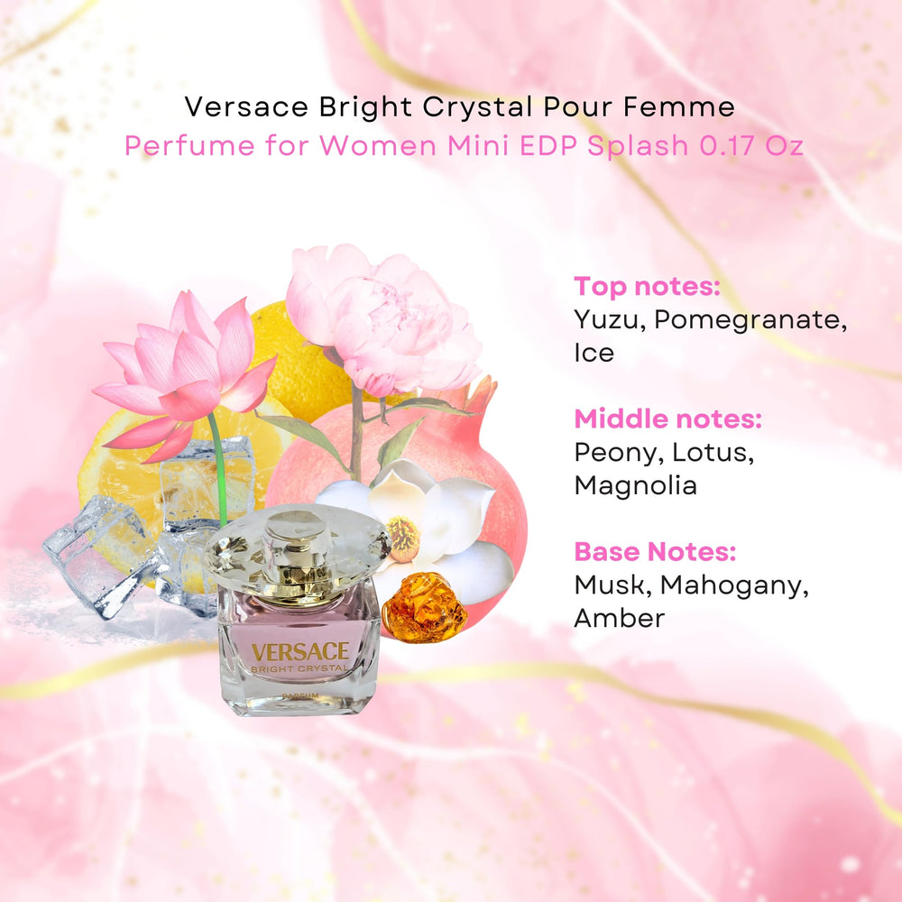 Versace Bright Crystal mini bottle edp splash side view for gifting.