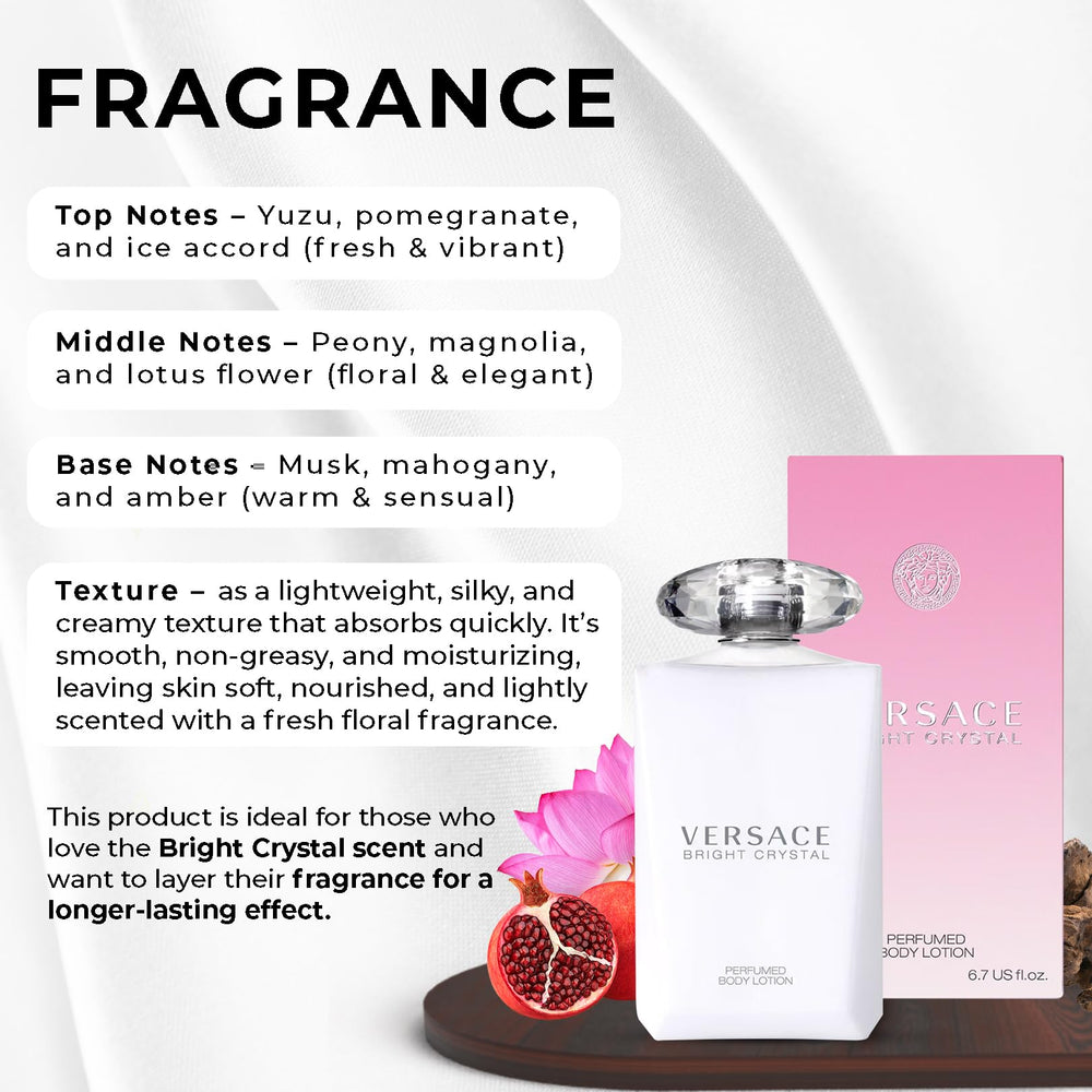 Fragrance notes of yuzu and pomegranate in Versace Bright Crystal.