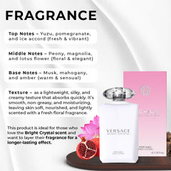 Fragrance notes of yuzu and pomegranate in Versace Bright Crystal.