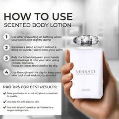 Nourishing ingredients in Versace Bright Crystal lotion moisturize skin.