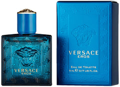 Versace Eros bottle cap emblem signals luxury and iconic branding.