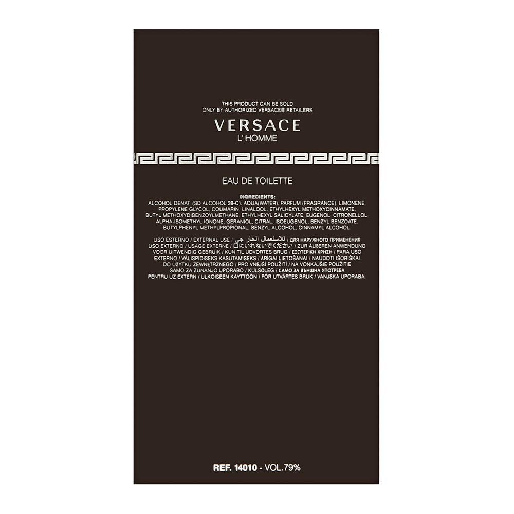 Versace L'Homme EDT packaging, premium presentation for gifting and special occasions.