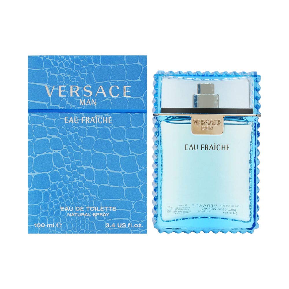 Versace Man Eau Fraiche bottle front view, a refreshing citrus-woody scent for daily wear.
