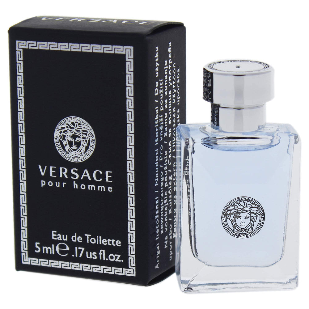 Versace Pour Homme mini 5ml cap detail emphasizes refined craftsmanship.