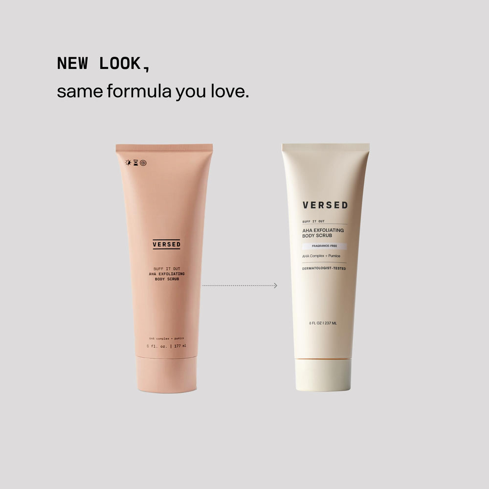 Versed Buff It Out microfine pumice detail emphasizes even polish on skin.