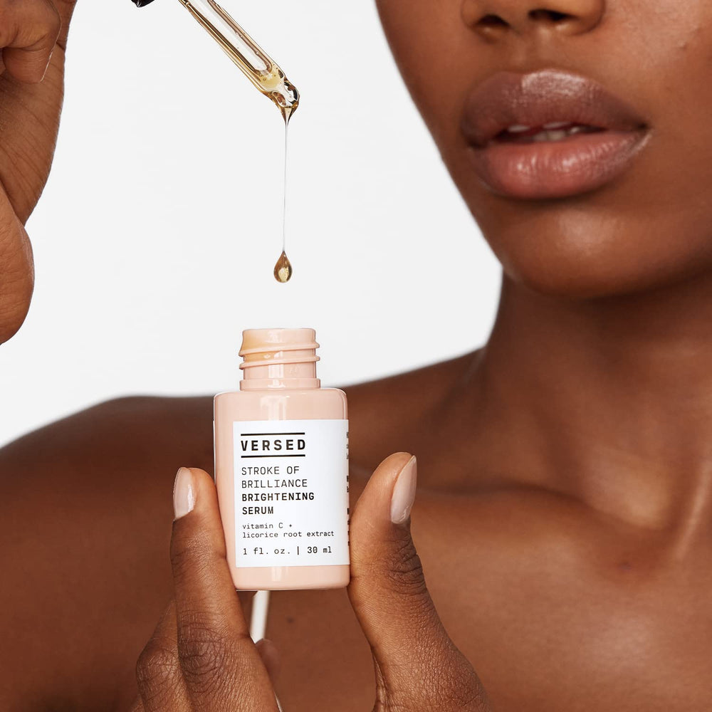 Versed Stroke of Brilliance serum ingredients chart featuring vitamin C and licorice