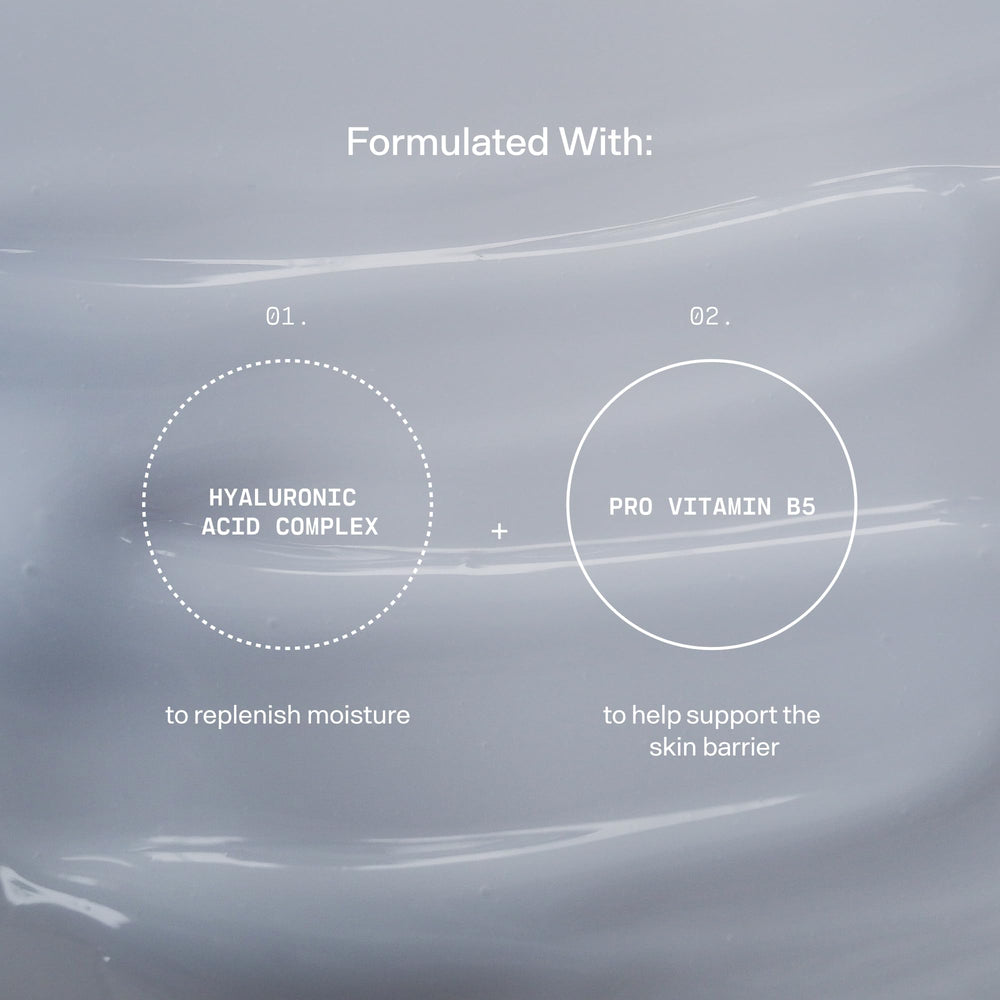 Close-up of applying Versed Water Rush to clean skin.