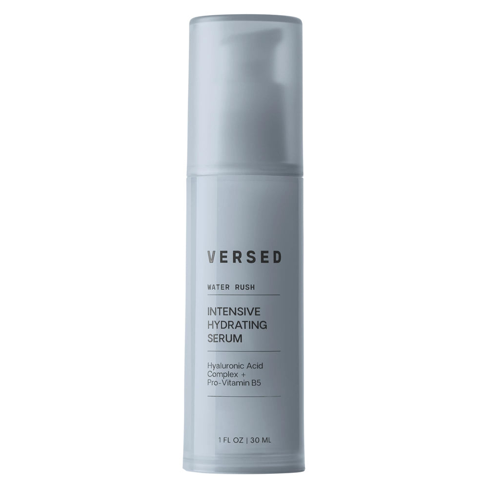 Versed Water Rush bottle with pump delivering lightweight daily hydration.