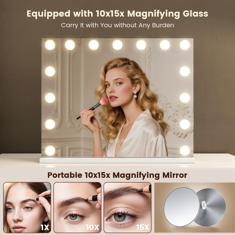 VESAUR vanity mirror with 15 LED bulbs for shadow-free illumination