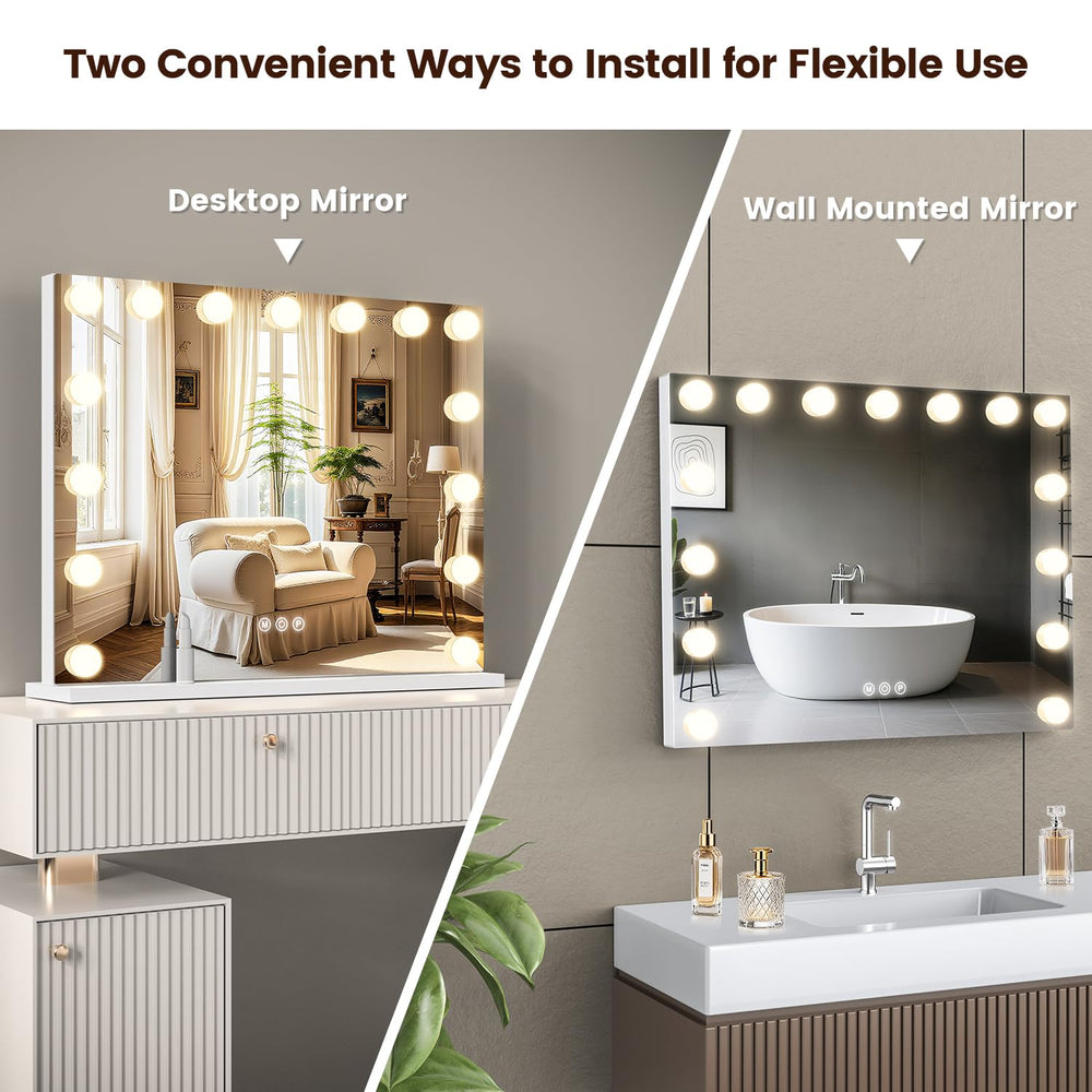 VESAUR vanity mirror supports tabletop and wall mounting for flexible placement