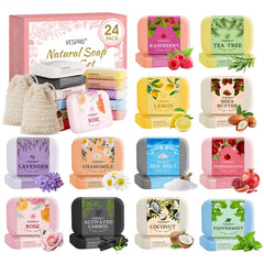 VESPRO 24-pack natural bar soaps with olive extract for nourishing daily cleansing.
