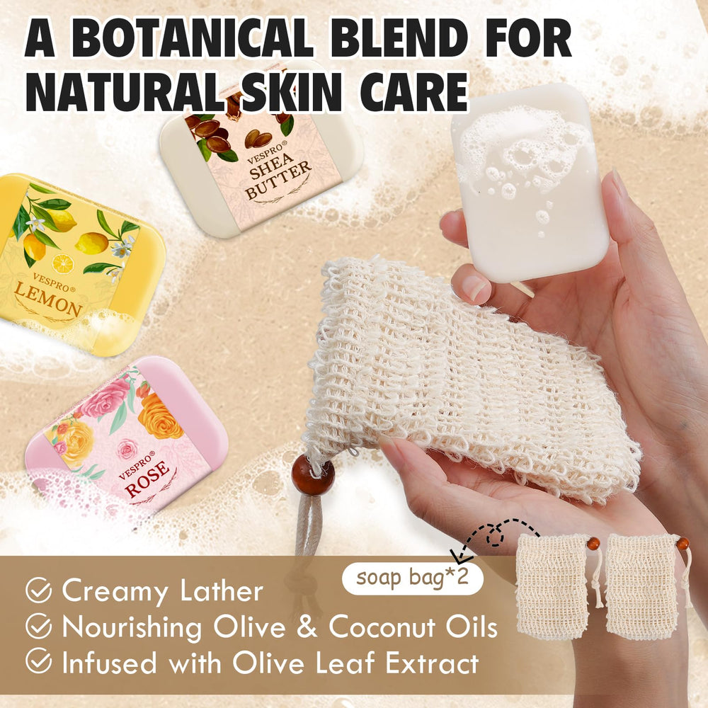 VESPRO sea salt bar soap provides gentle exfoliation and a clean feel.