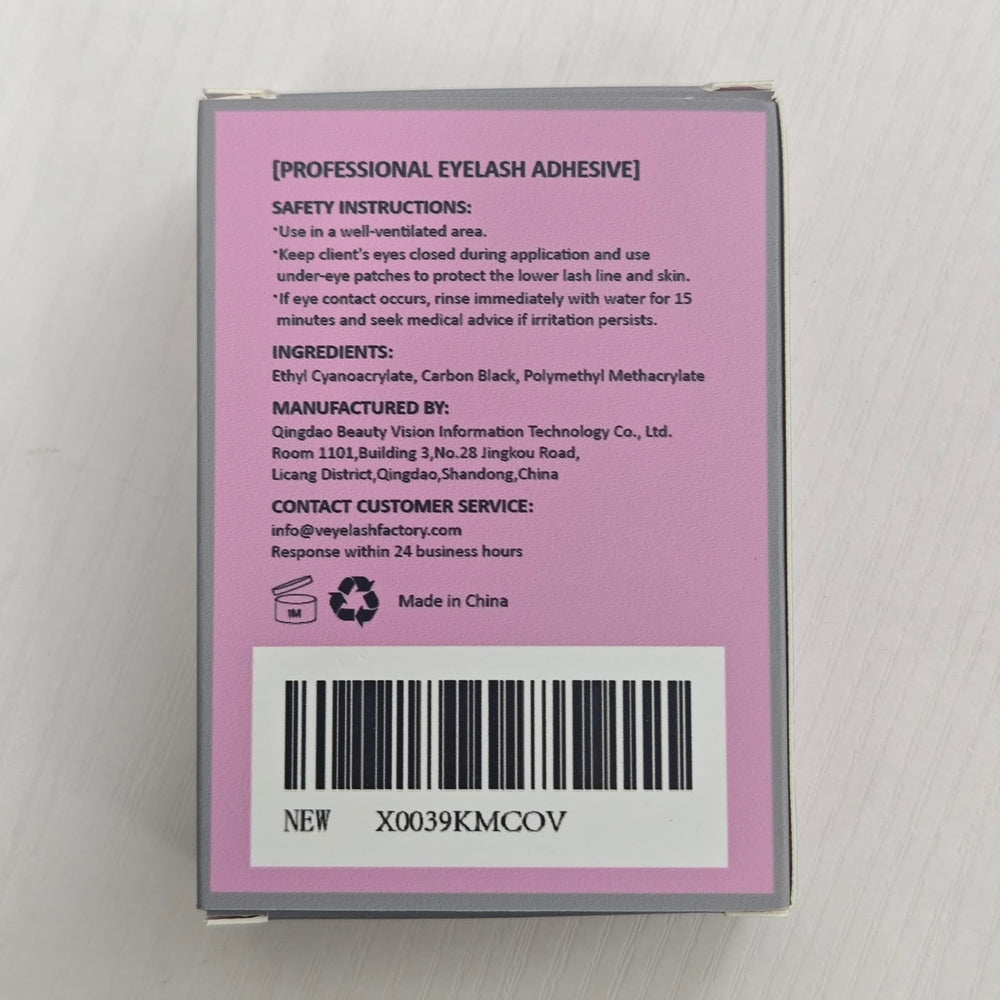VEYES INC eyelash extension glue safety note and salon-use reminder.