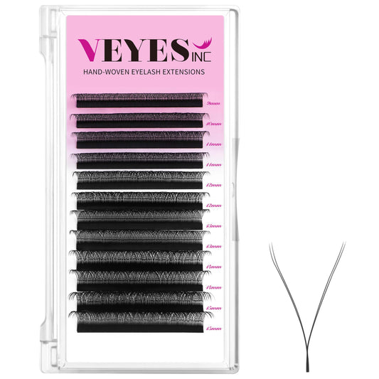 VEYES INC YY lash extensions tray showing premade fans for fast design.