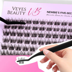 VEYESBEAUTY LuxeBold application steps: curl, bond, place with tweezers, seal