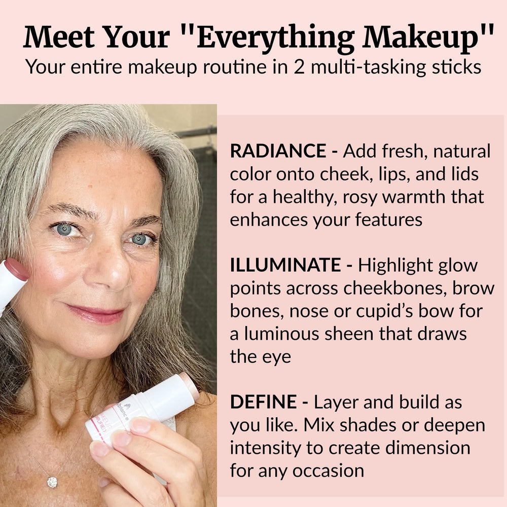 Vibriance Radiance Cream Blush Stick swatch on the skin for a subtle, buildable color.