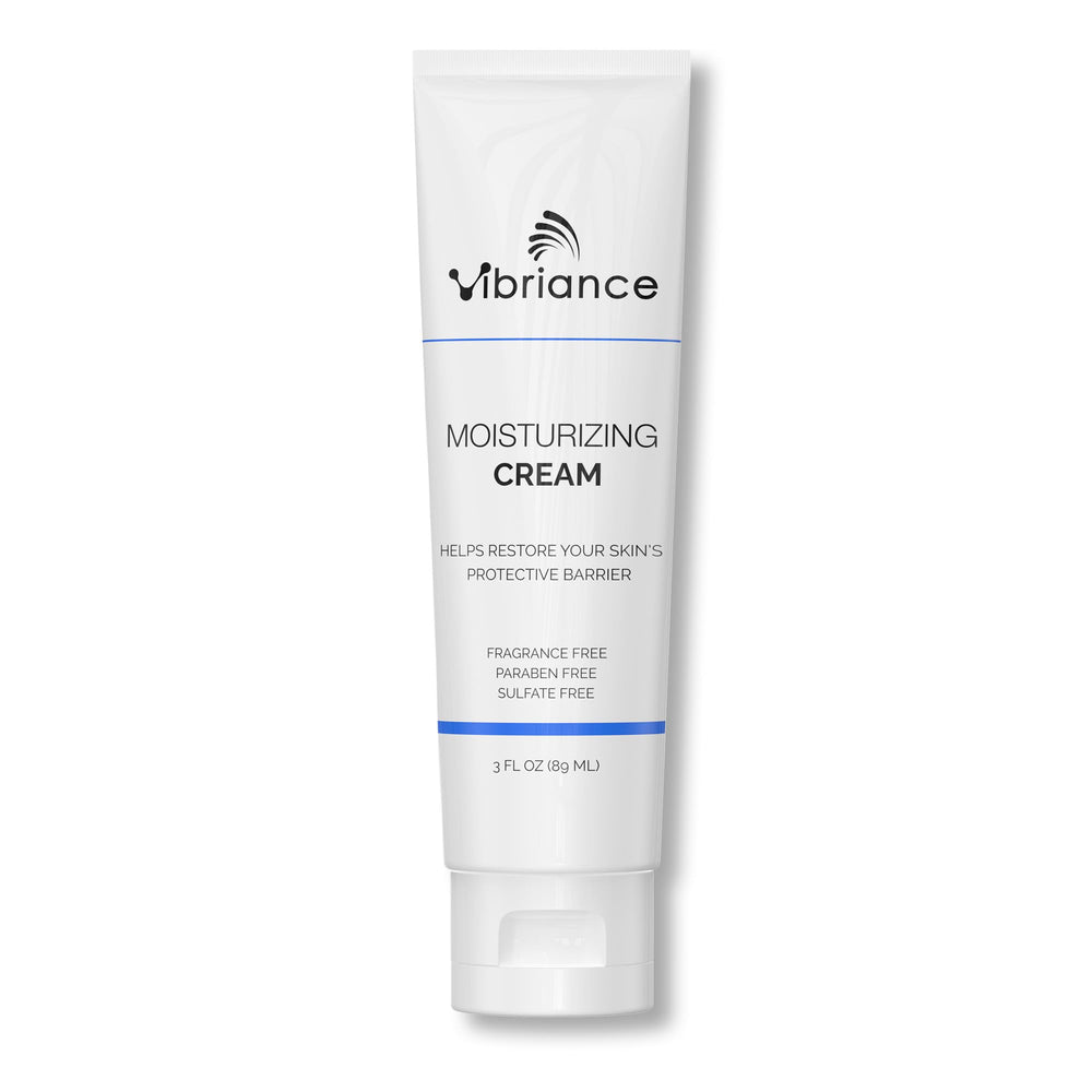Vibriance Moisturizing Cream bottle application showing quick absorption and even coverage