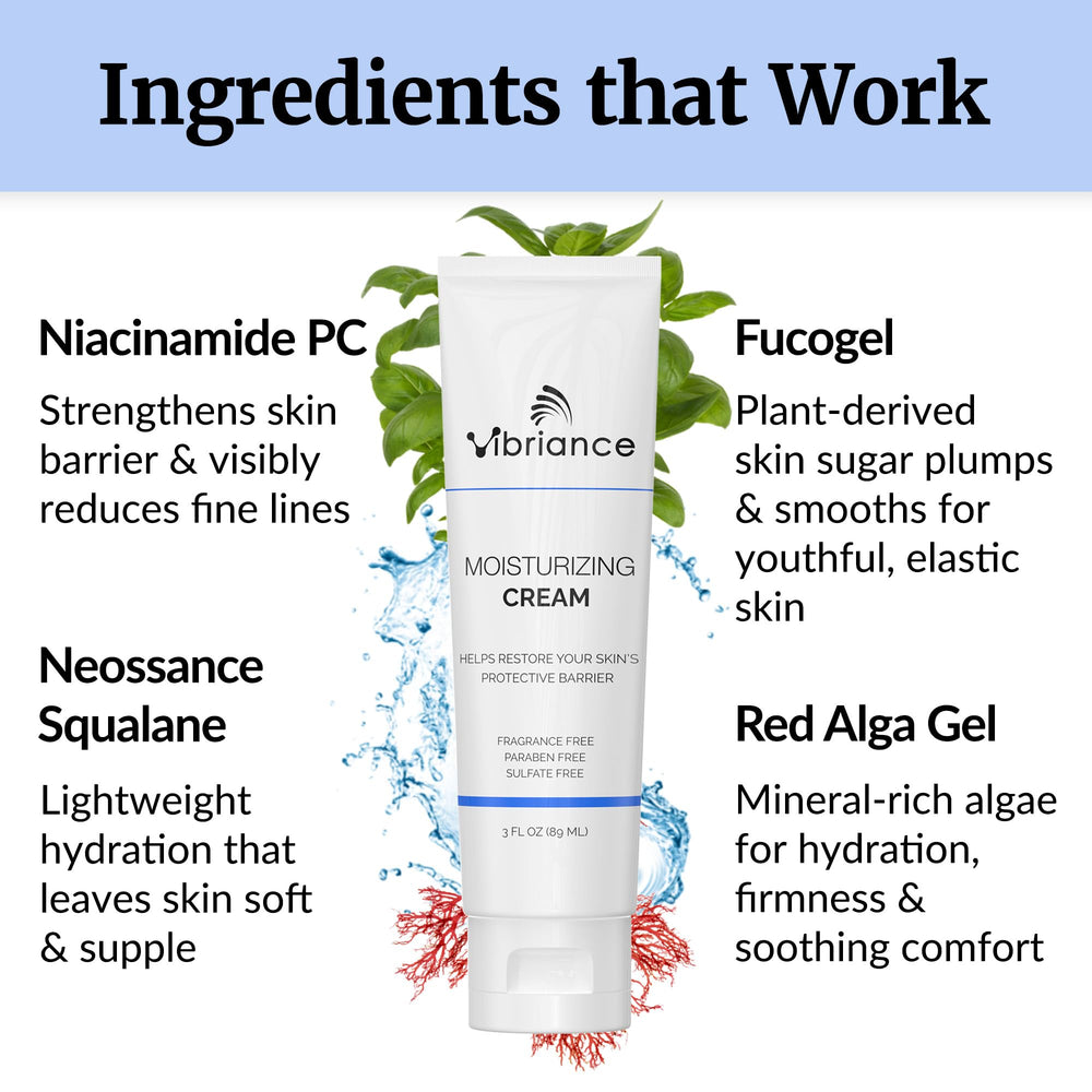 Vibriance Moisturizing Cream highlighting plant-based squalane for essential hydration