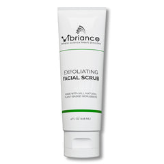 Vibriance Ultra-Gentle Face Scrub packaging highlighting clean ingredients for daily skincare.