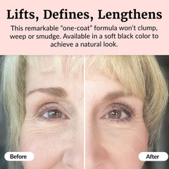 Vibriance Volumizing Mascara formula highlighting jojoba oil and beeswax for lash care.