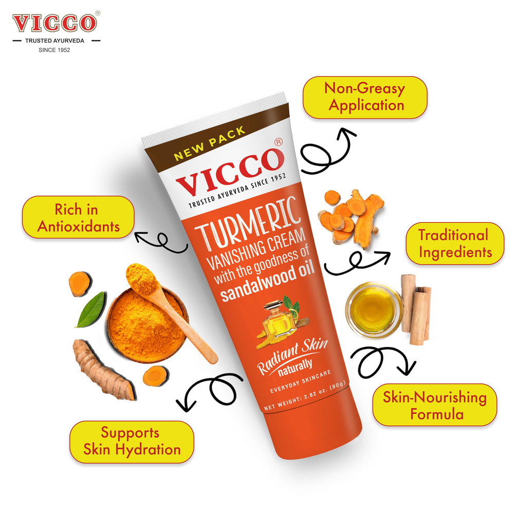 Vicco Turmeric Face Moisturizer Cream 3-pack for home and on-the-go care.